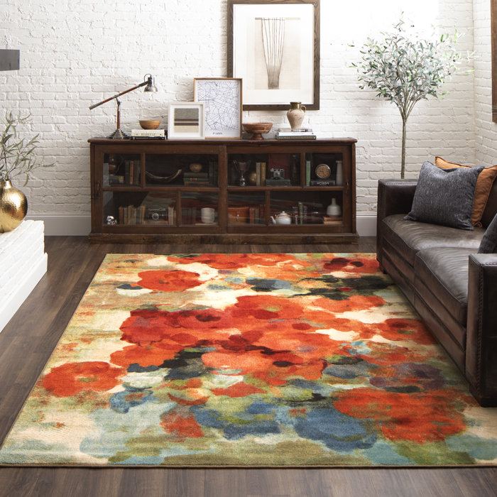 Andover Mills™ Santacruz Floral Tufted Area Rug in Orange & Green